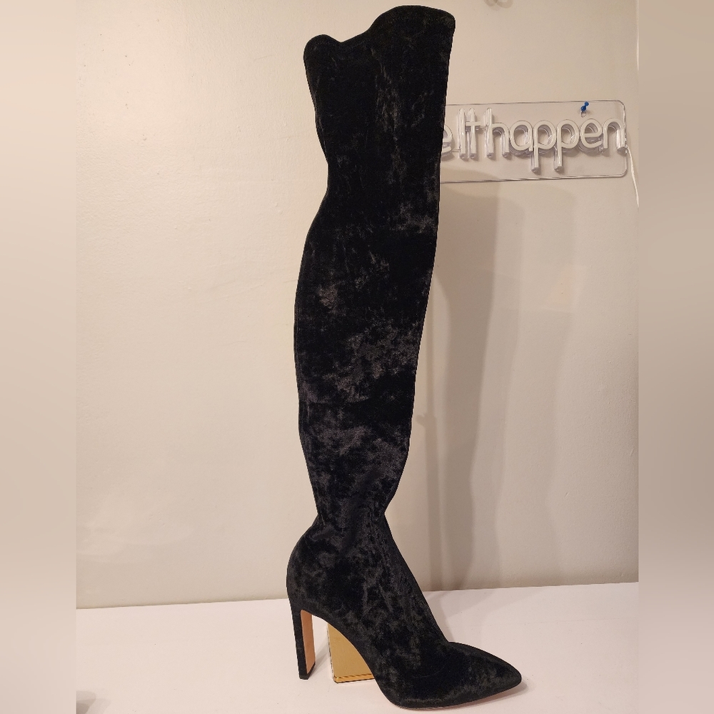 Jimmy Choo black Velvet over the knees heeled boots size (43) fits like US 10.5